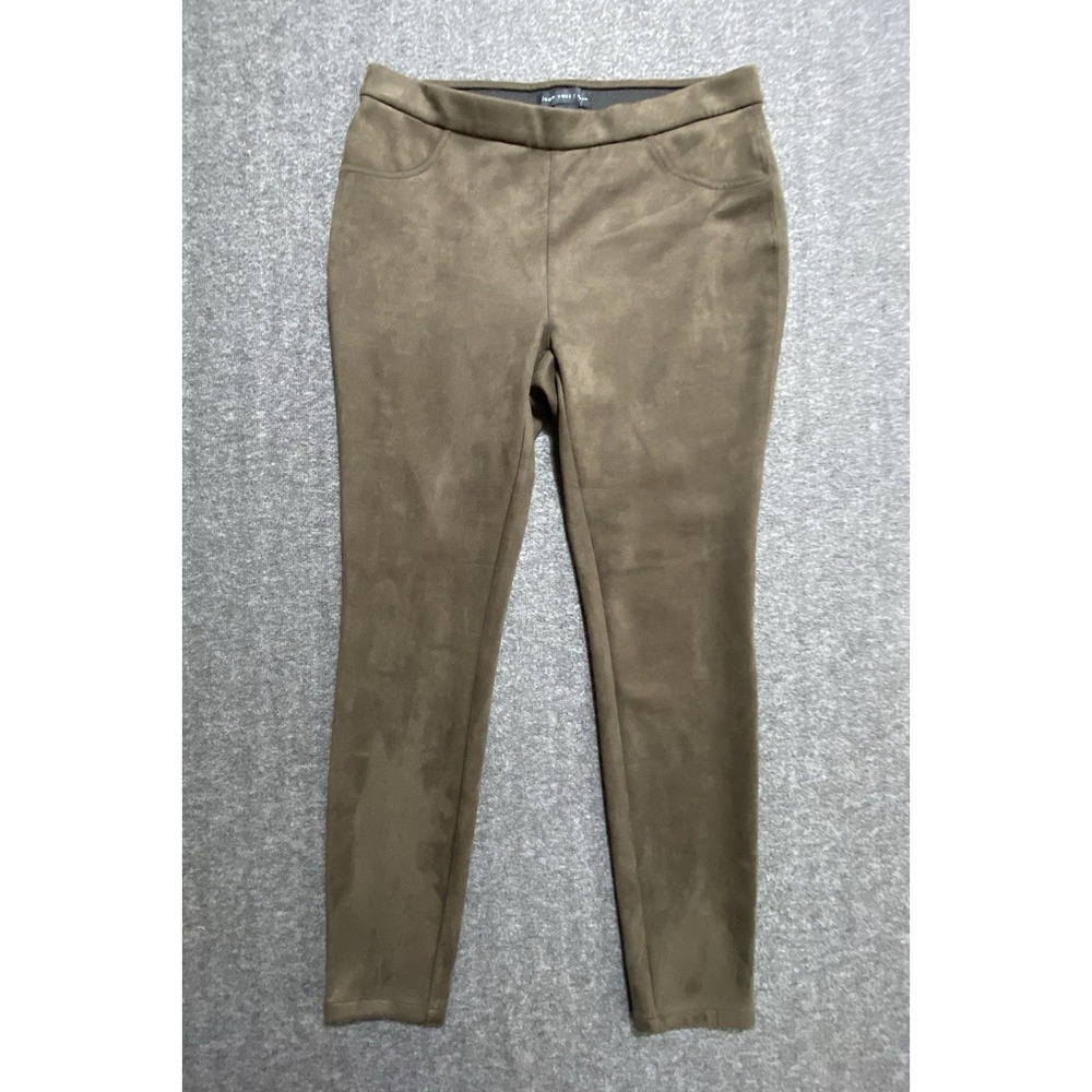 Joan Vass Brown Faux Leather Microsuede Elastic Waist Skinny Pants Womens Size M